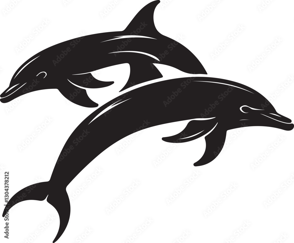 Fototapeta premium Playful Dolphins Silhouette with Ocean Waves