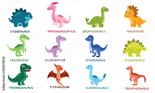 Big collection of dinosaurs in flat style. Hand drawn vector art.