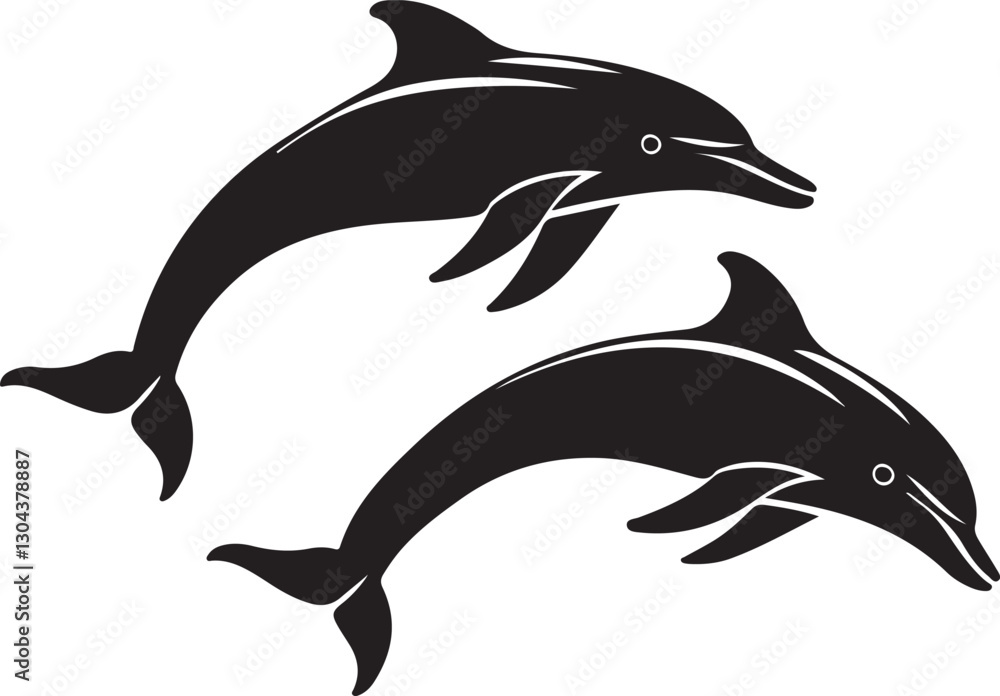 Obraz premium Playful Dolphins Silhouette with Ocean Waves