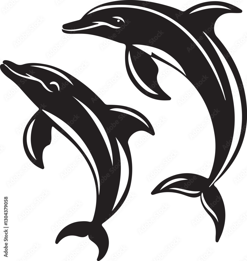 Obraz premium Playful Dolphins Silhouette with Ocean Waves