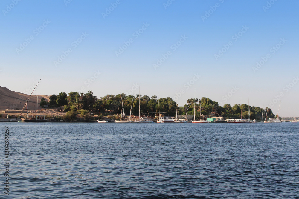 Fototapeta premium Landscape of the coastline of the Nile River called First Cataract, Aswan, Egypt