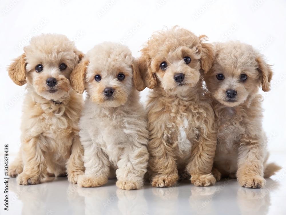 Adorable Toy Poodle Puppies on White Background - Stock Photo Adorable Toy Poodle Puppies on White Background - Stock Photo