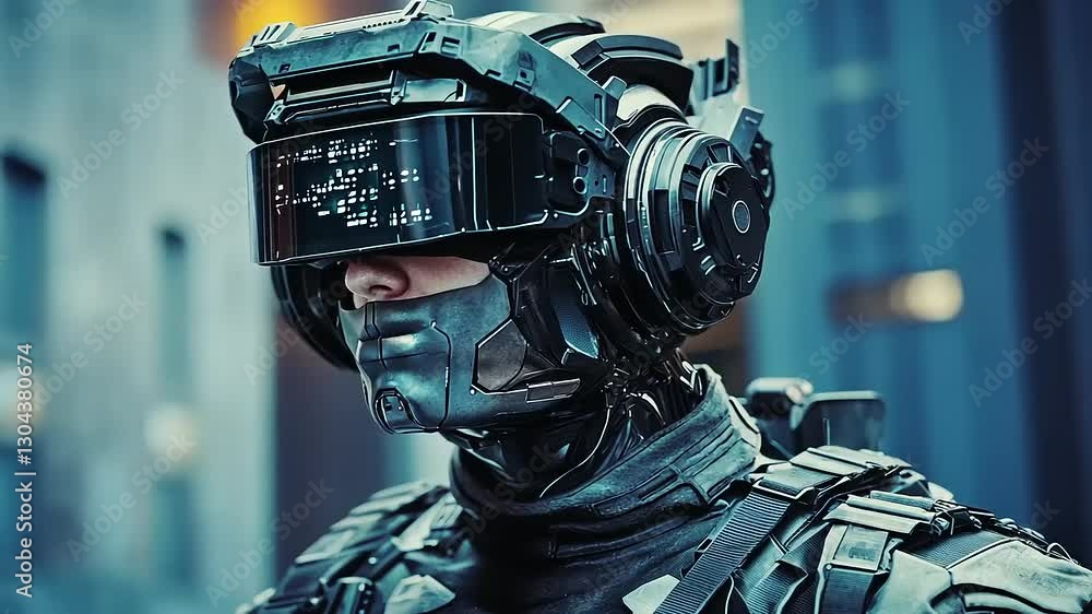 Futuristic soldier in advanced armor and helmet, showcasing technology and cybernetic design. Futuristic soldier in advanced armor and helmet, showcasing technology and cybernetic design.