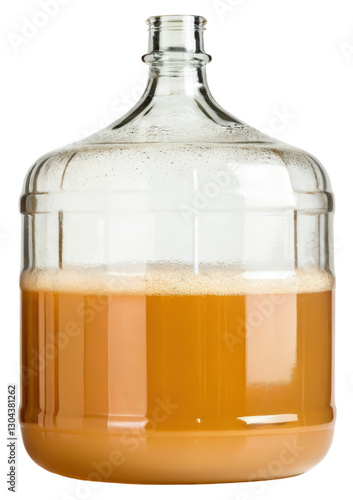 Large glass carboy with amber liquid isolated with transparent background