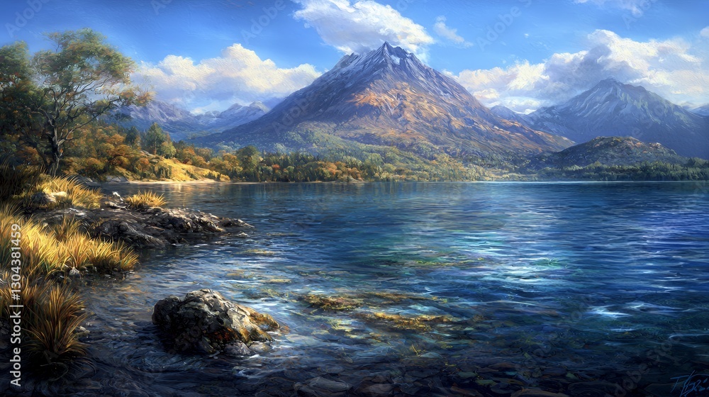 Obraz premium Serene Autumn Lake and Mountain Landscape