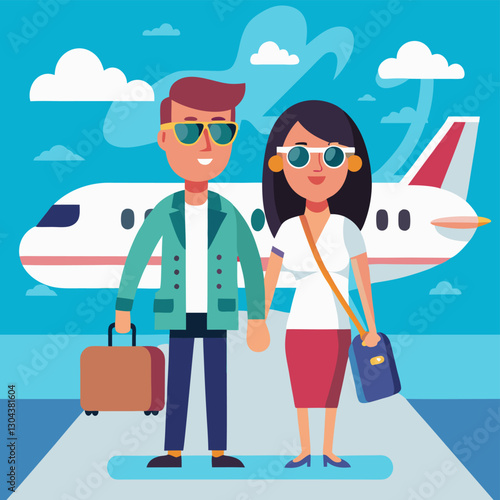 Happy Couple Traveling by Air – Vacation and Adventure Concept