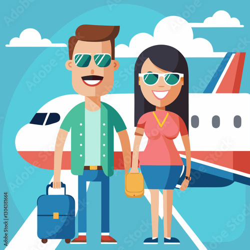 Happy Couple Traveling by Air – Vacation and Adventure Concept