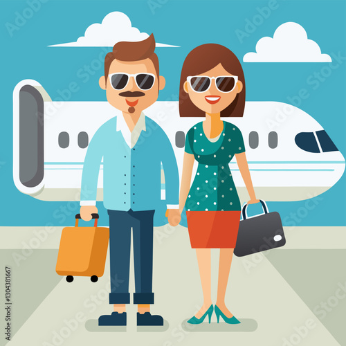 Happy Couple Traveling by Air – Vacation and Adventure Concept