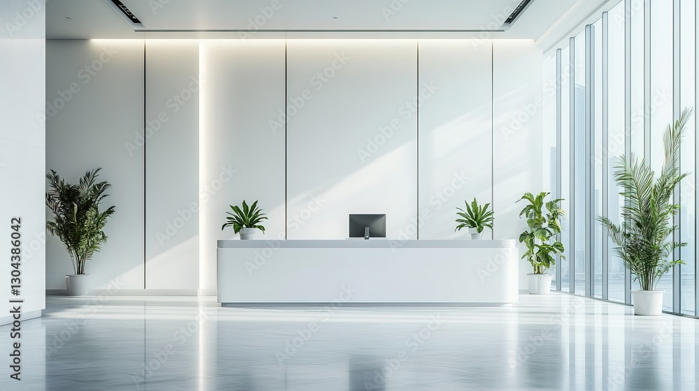 Fototapeta premium Sleek Office Lobby: Minimalist Elegance in White 