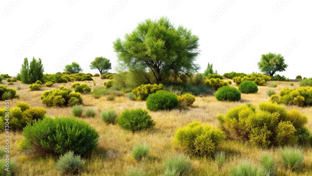 Barren Grassland Landscape with Sparse Vegetation - Stock Photo Barren Grassland Landscape with Sparse Vegetation - Stock Photo