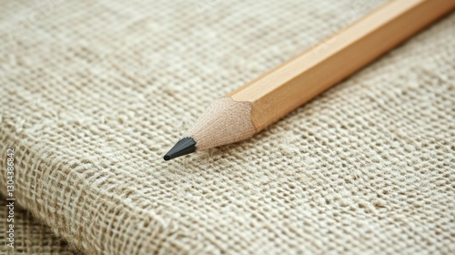 Cream-colored notebook and pencil on a soft beige background, subtle and sophisticated style.