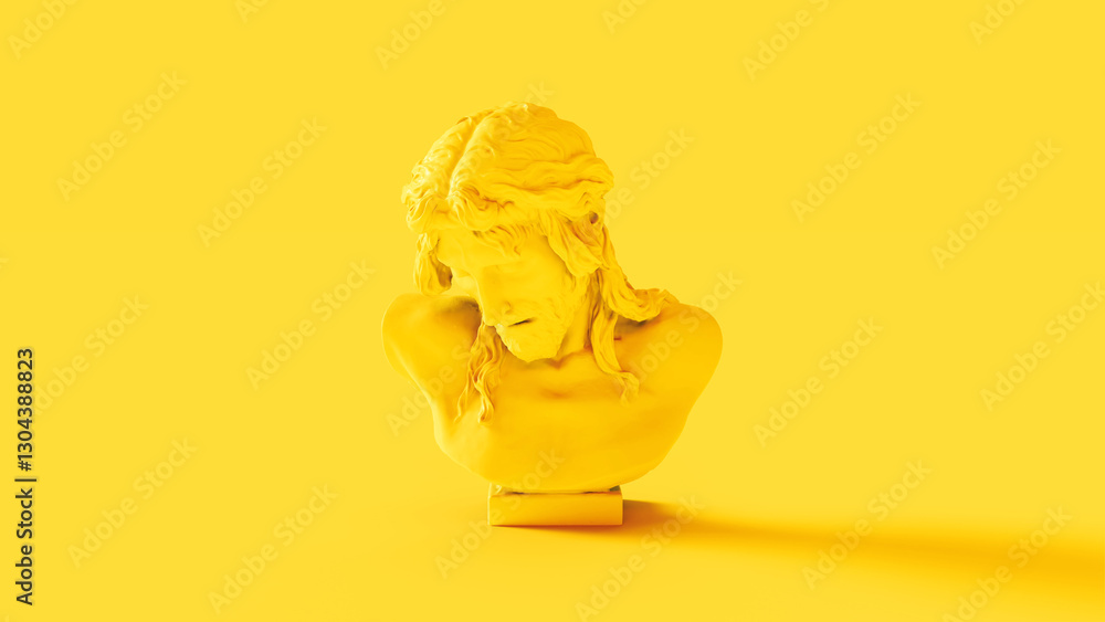 Obraz premium vibrant yellow Christ bust crown thorns Jesus holy suffering 3d illustration