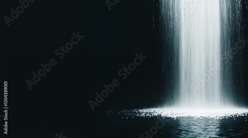 Waterfall Cascading into Dark Pool at Night