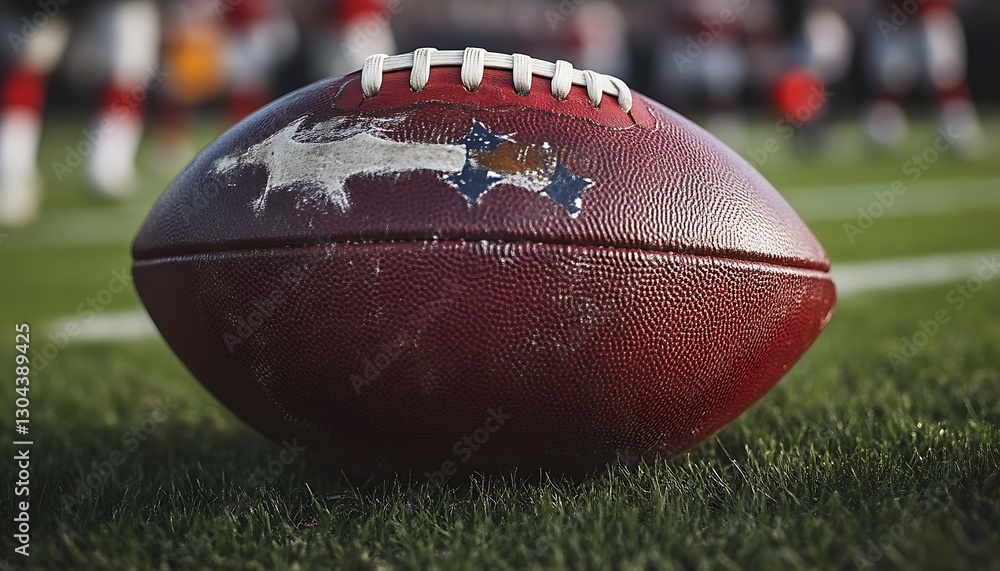 Obraz premium Football rests on field before game. Unfocused