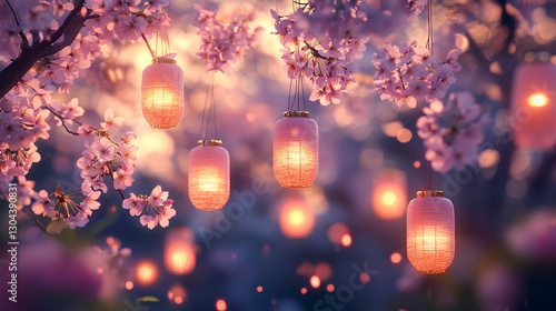 Illuminated Cherry Blossoms – Lantern-lit Sakura in a Dreamy Night
