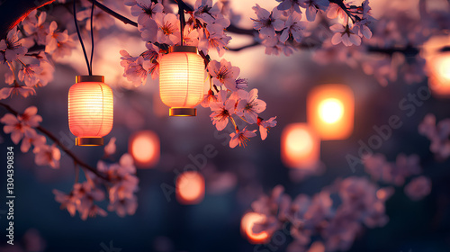 Illuminated Cherry Blossoms – Lantern-lit Sakura in a Dreamy Night