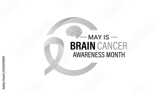 Vector graphic of Brain Cancer Awareness Month is observed every year in May to raise awareness about brain tumors. Gray ribbons with Realistic ribbon. Banner poster, flyer and background design.