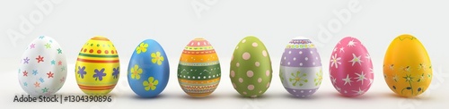 Vibrant colorful Easter eggs on a white background.