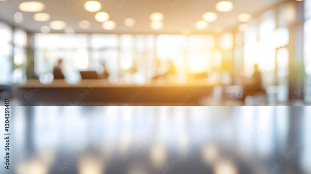 Bright Modern Office Workspace with Soft Blurred Background and Warm Sunset Light Bright Modern Office Workspace with Soft Blurred Background and Warm Sunset Light