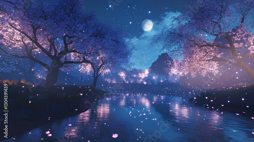 Mystical Night – Glowing Sakura Fantasy