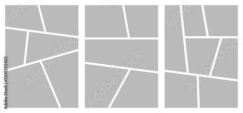 Collage grid manga book template. Comic strip background frame set on transparent background