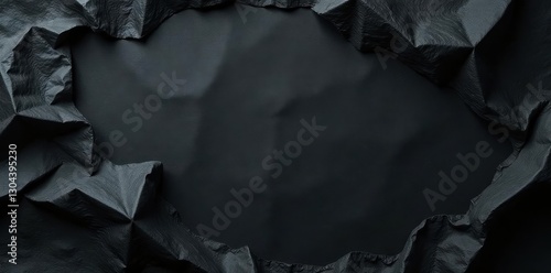 Black paper with pronounced folds and uneven surface, showing signs of age, worn, old