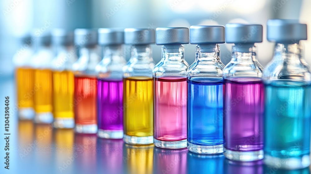 A row of sterile vials containing vibrant, clear liquid, meticulously arranged and ready for use. A perfect blank canvas for adding text or design elements, highlighting the product or enhancing the A row of sterile vials containing vibrant, clear liquid, meticulously arranged and ready for use. A perfect blank canvas for adding text or design elements, highlighting the product or enhancing the