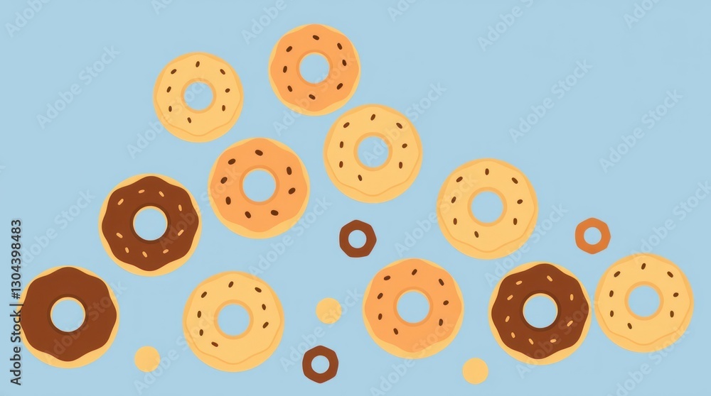 Obraz premium Delicious Donuts Pattern with Chocolate Icing on Light Blue Background