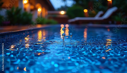 Night Pool Water Drops, Resort Lights