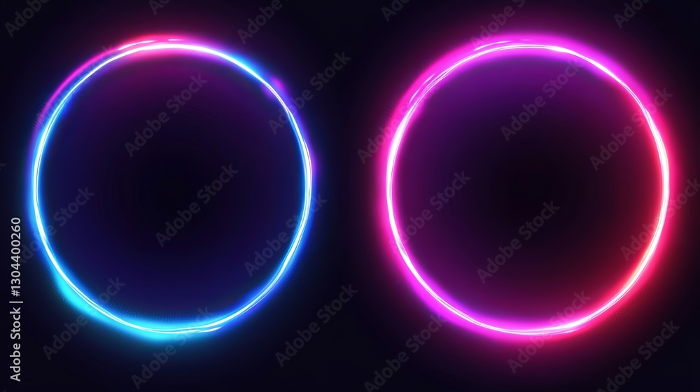 Neon circular frame glowing in blue pink and violet futuristic graphic element Neon circular frame glowing in blue pink and violet futuristic graphic element