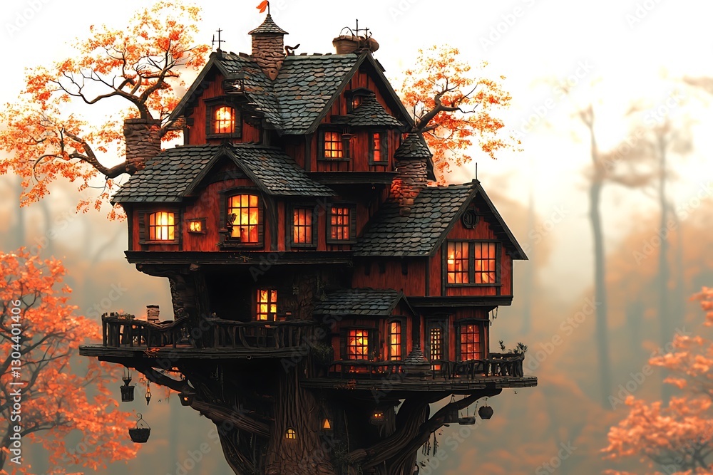 Obraz premium Autumnal Treehouse Fantasy