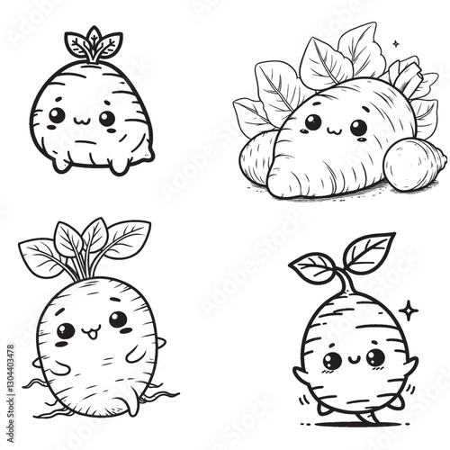 "High-Quality Cute Cartoonic Yam Outline Vector Illustrations"