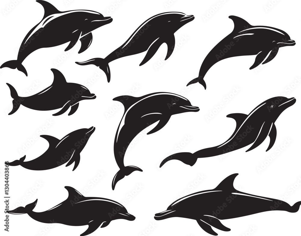 Naklejka premium Graceful Dolphin Silhouettes Collection