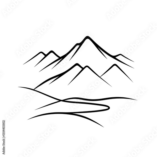 Mountain landscape, black and white vector