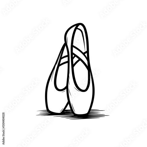 Ballet pointe shoes, black and white vector