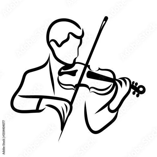 Violinist playing violin, black and white vector