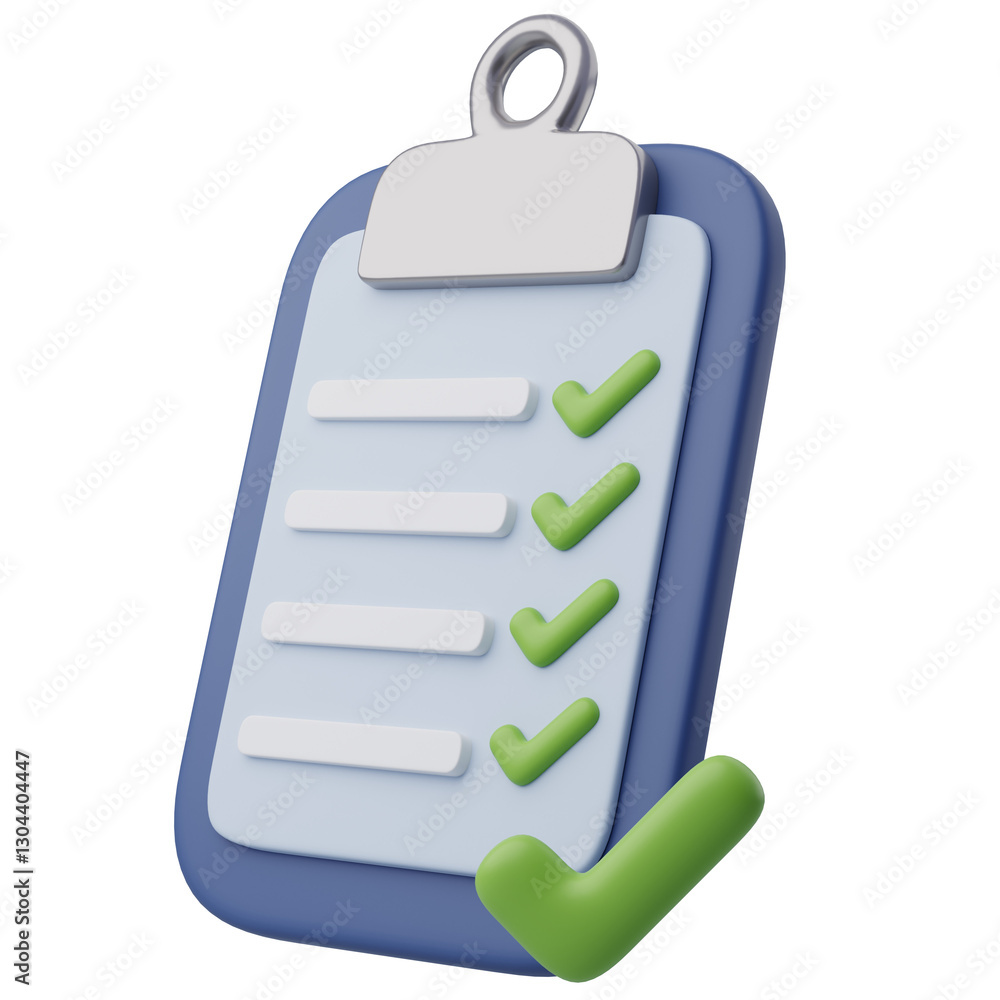 3D Clipboard holder with checklist, Confirmed, approved document. 3D Clipboard holder with checklist, Confirmed, approved document.