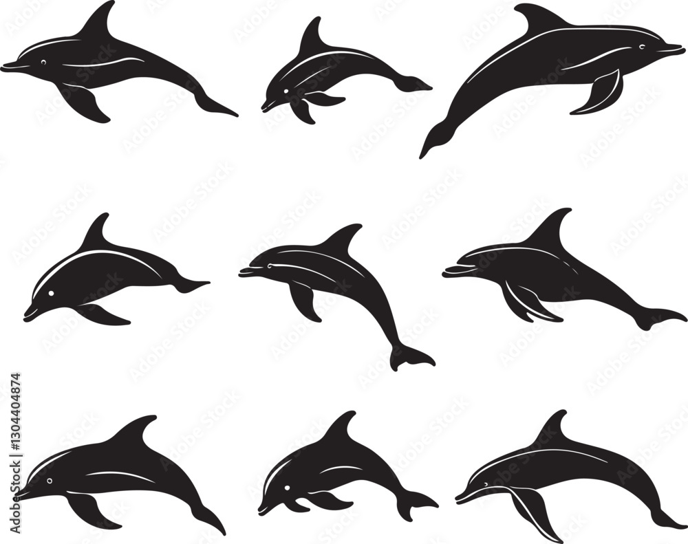 Naklejka premium Graceful Dolphin Silhouettes Collection