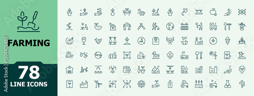 Farming icon collection. Includes thin line gardening, harvest, mill, agriculture, plantation, garden and more. Icons for UI. Editable vector art. Minimalist icon collections.