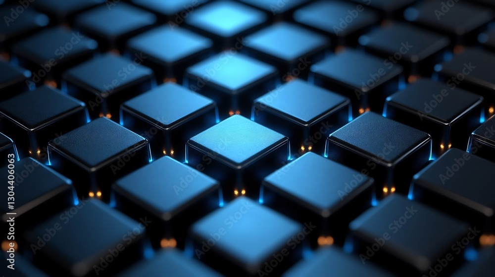 Obraz premium Dark Blue Cubes Glowing Abstract Background. AI Generated