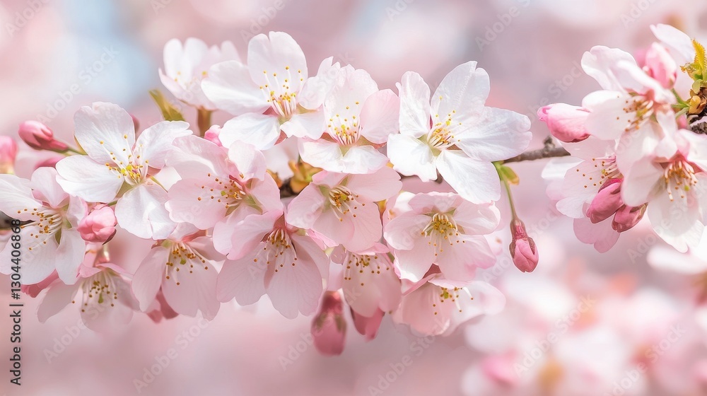 Beautiful Cherry Blossom Branch with Delicate Pink Flowers in Soft Focus against a Dreamy Spring Background Beautiful Cherry Blossom Branch with Delicate Pink Flowers in Soft Focus against a Dreamy Spring Background