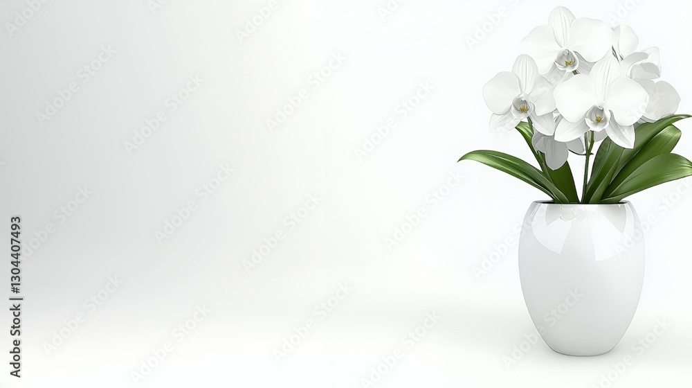 White Orchid in a White Pot on a White Background White Orchid in a White Pot on a White Background