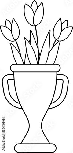 Trophy with flowers outline flat vector illustration.
Trophy flowers coloring pages for adults and kids.
The winner's golden cup is filled with flowers Isolated.
Transparent background.