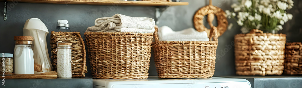 Obraz premium Laundry room baskets, towels, shelf