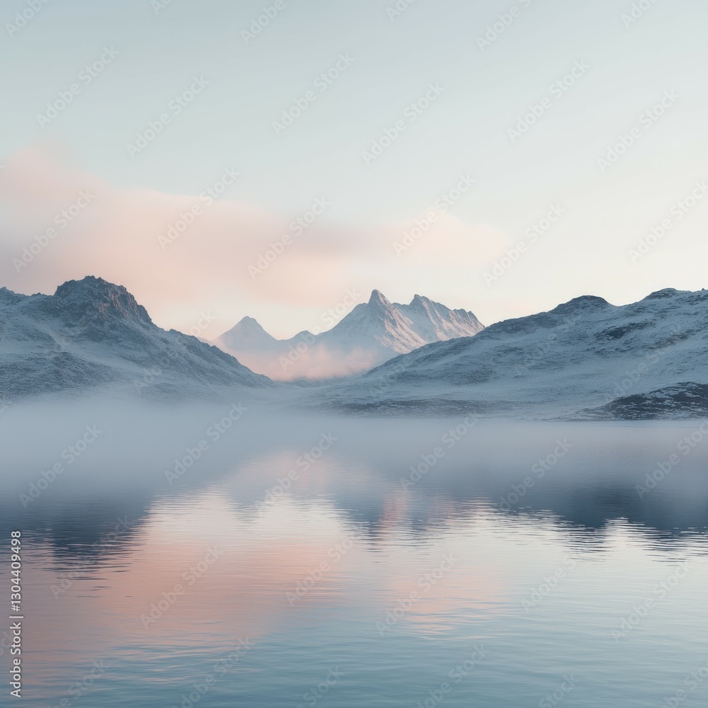 Mist drapes over serene mountain landscape at dawn Mist drapes over serene mountain landscape at dawn