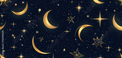 Seamless celestial zodiac-inspired golden constellation patterns on deep navy, refined mystical luxury pattern, sophisticated high-end cosmic elegance