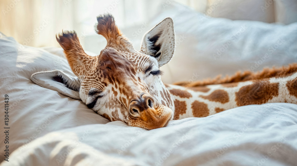 gros plan sur la tête d'une girafe en train de dormir dans un lit gros plan sur la tête d'une girafe en train de dormir dans un lit