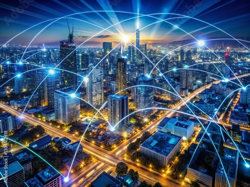 Wallpaper Mural Aerial View of Futuristic City Network, Global Technology Connections, Digital Infrastructure, Data Centers, Smart City Torontodigital.ca