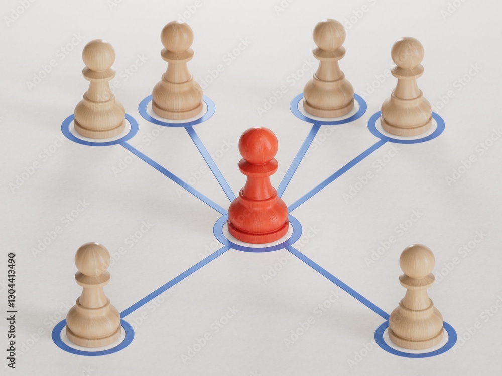 Obraz premium All for one. Teamwork. It is a stick figure.Organized groups managed by a leader.Leadership with business success concept.Made and rendered in C4D, not AI.