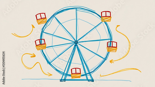 Hand-Drawn Ferris Wheel with Arrows